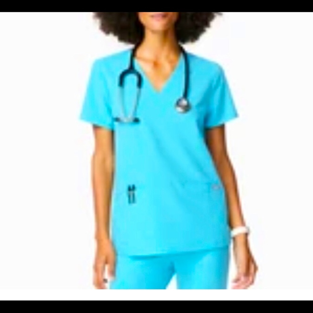 Figs neon blue Casma 3 pocket scrub top